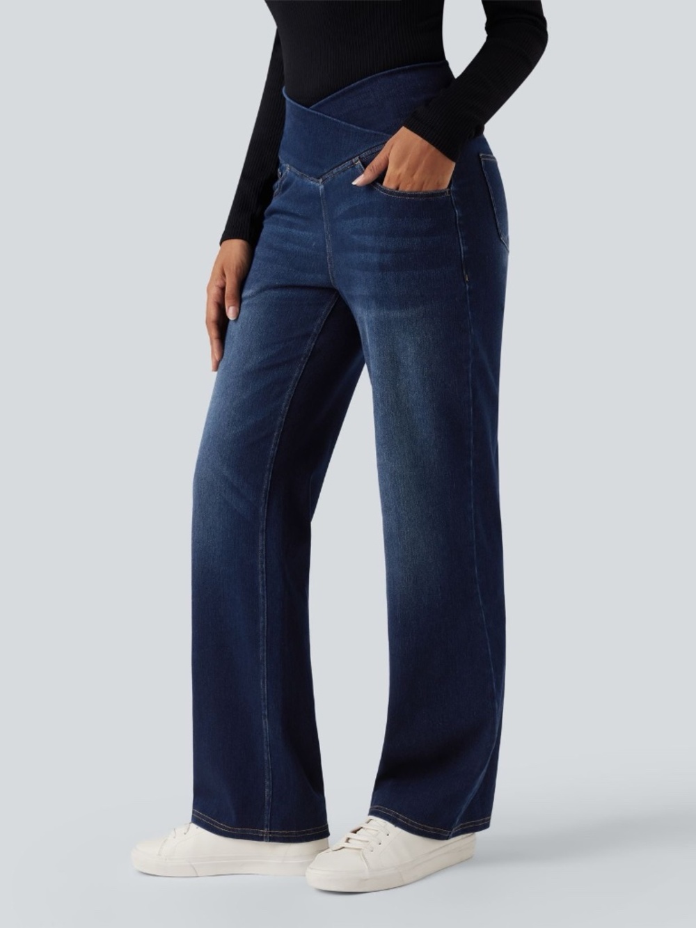 Halara Flex™ Crossover High Waisted Tummy Control Straight Leg Jeans PXL